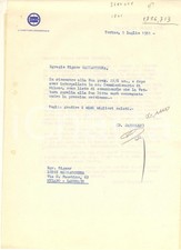 1949 TORINO LANCIA - Lettera Domenico JAPPELLI per consegna Aurelia ^Autografo