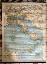 VINTAGE grande MAPPA CARTINA GEOGRAFICA ITALIA FISICA POLITICA DEAGOSTINI 1983