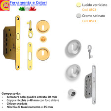 Kit Completo Maniglia Per Porta Scorrevole Porte Scrigno Serratura Tondo Chiave