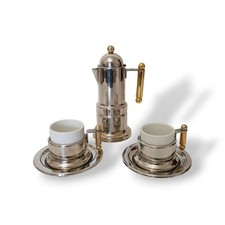 KONTESSA VEV Viganò set caffettiera 2 tz + 2 tazze oro 24k vintage moka caffè C9