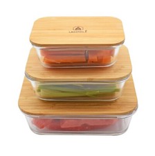 Set 3 Contenitori Ermetici Rettangolari in Vetro Borosilicato e Bambù - LAGUIOLE