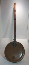 Padella scalda letto vintage rame ottone manico legno antico