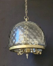  Lampadario vintage ottone vetro lanterna plafoniera 3 bracci molto bello