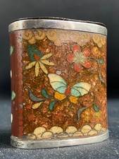 Portapillole Fiuto XIX Posta Elettronica Cloisonné Fasce Argento Farfalla Japan