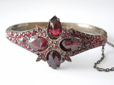 Antico Bangle Bracciale Argento Placcato in oro Boemia Granat 21,1 G /