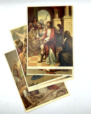 VIA CRUCIS Serie 14 oleografie su carta telata vintage cm. 16 x 21