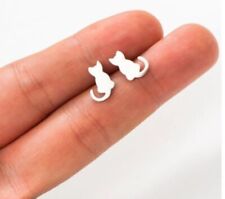 ORECCHINI GATTO LISCI ACCIAIO INOSSIDABILE COLORE ARGENTO