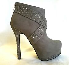 Scarpe Donna Tronchetti Grigio Tortora Scamosciato Chiusura Lampo Tacco 14 N. 37