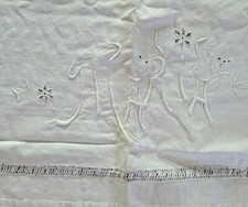 ANTICA SALVIETTA NONNA BIANCA RICAMATA MARIA ANTIQUE ITALIAN TOWEL EMBROIDERY