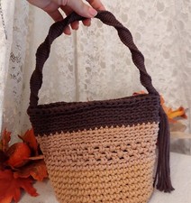 Borsa Borsetta Donna Ragazza 23x20 Cm uncinetto Estiva Marrone cannella Handmade