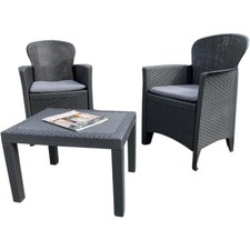 Tavolino e 2 poltrone sedia con cuscino in resina antracite Salotto per pub bar