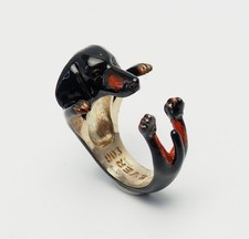 Anello Avvolgente In Argento Sterling Con Smalto A Tema Bassotto Taglia 7