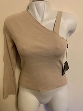 Top donna Cyrus manica unica spacco colore beige nuovo con etichetta taglia M
