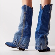 Stivali da cowboy denim doppio