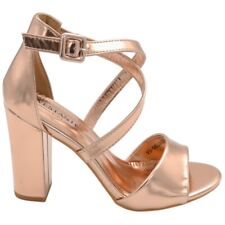 Sandalo donna oro rosa semilucido con tacco largo 10 cm e fascia comoda incrocio