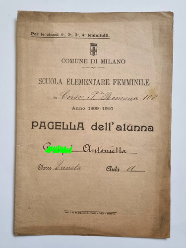 Pagella 1909 scuola elementare - pagella,