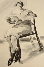 Donna che legge | Anton Schumich, artista austriaco, acquerello