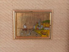 Miniatura CROMOLITOGRAFIA  PAESAGGIO MARINO su foglia oro