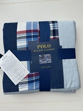 Nuova Polo Ralph Lauren Ramsey Patchwork Bandiera 100% Cotone Denim Blu Coperta Lancio