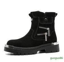 Stivaletti punk uomo zip laterale punta metallo cerniera casual pelle scarpe invernali nuovi