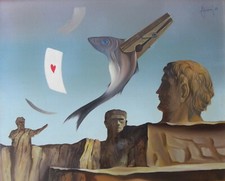 Luigi Regianini (Milano 1930-2013) Un cuore in cielo Olio su tela cm 40x50 1972