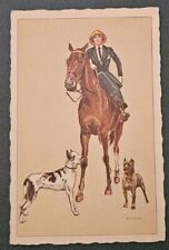 Cartolina Serie Moda Cavalli Cani Equitazione Caccia Volpe 1900 Circa