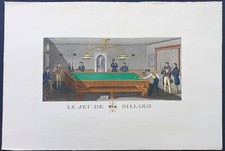 stampa antica biliardo gioco 1874 AdC Editeur jeu de billard acquaforte colori