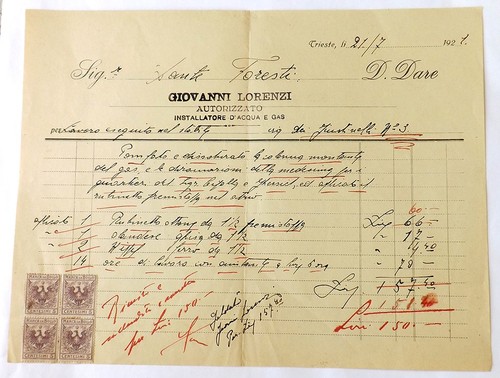Trieste fattura lorenzi - -,