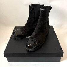 Stivali CHANEL Side Gore neri scamosciati e vernice scarpe da donna US 7 EU 37
