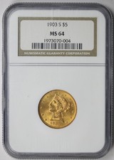 1903-S Testa di Libertà Mezza Aquila Oro $5 MS 64 NGC
