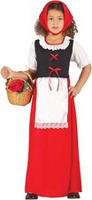 COSTUME PASTORELLA CARNEVALE VESTITO GUIRMA BAMBINA NATALE PRESEPE PASTORE ROSSO
