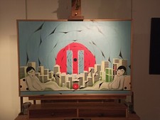 Quadro olio tela torri gemelle