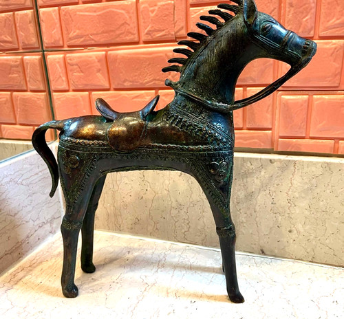 Scultura cavallo bronzo dhokra - bronzo,