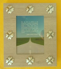 PORTAFOTO IN ARGENTO E LEGNO cm25x30x2 QUADRIFOGLIO PORTAFORTUNA FOTO cm13x18