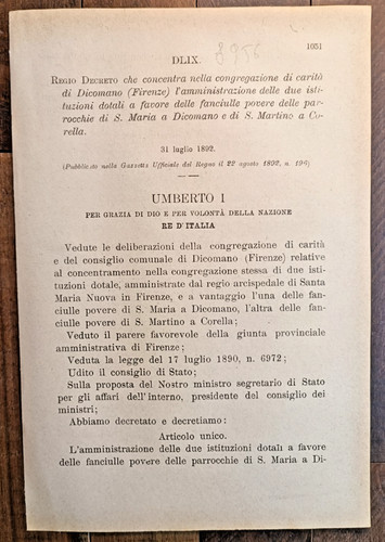 Dicomano anno 1892 regio - anno,