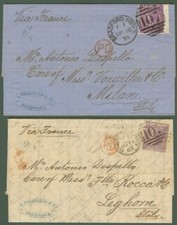 Inghilterra. 2 lettere affr. 6 pence violetto del 1868