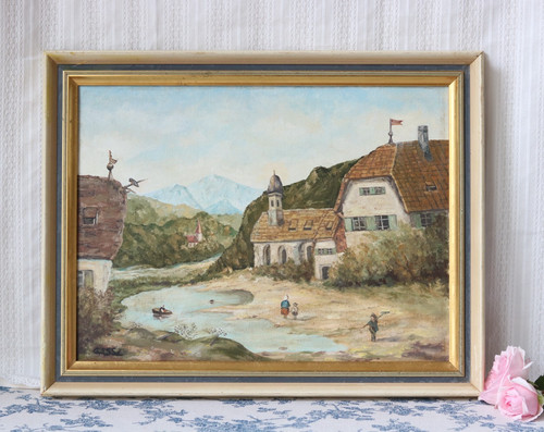 Dipinto olio vintage paesaggio