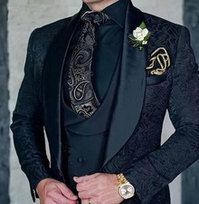 abito uomo con giacca damascata colore nero