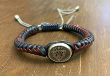 Gucci Bracciale Uomo Pelle Intrecciata Vintage Argento Sterling Rosso Blu Crest DIFETTO