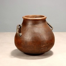 Orcio Antico Terracotta Maniglie Metallo Patinato Bronzo XX Secolo Originale