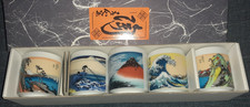 SET BICCHIERI TAZZINE SAKè CUPS Design Arte HOKUSAI Made Japan sake Giappone mug