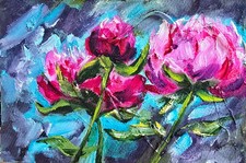 Peonie fiori quadro olio 15x10