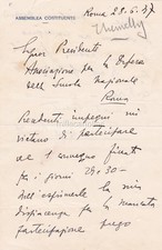 * ROMA - Lettera Autografa di Luigi Renato Sansone 1937 Assemblea Costituente