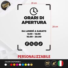Adesivo Vetrina Orari Negozio Personalizzato Vetrofania Orari Vinile con Social