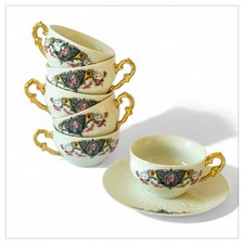 Set 6 Tazzine Caffè d’Epoca Richard Ginori Manico Dorato e Decoro Fuori 1928