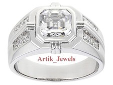 Anello In Argento Placcato Oro Bianco 14K Con Moissanite Per Uomo #475