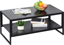 Tavolino Da Caffè Nero, Tavolino Effetto Marmo Con Ripiano Inferiore, Da Soggior