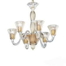 Lampadario in vetro di Murano classico 6 luci cristallo oro Trasparente