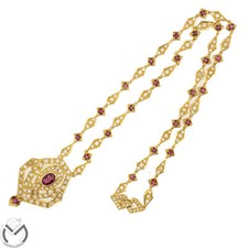 Collana in oro giallo 18 Kt 750 rombi con rubini 2,63 ct e diamanti 2,64 ct -...