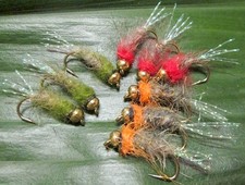 Mosche Gilchrist. 3 ninfe testa d'oro COPPER BUG. Selezione di colori e misure